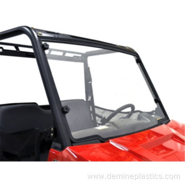 Hard coated clear solid polycarbonate windshield